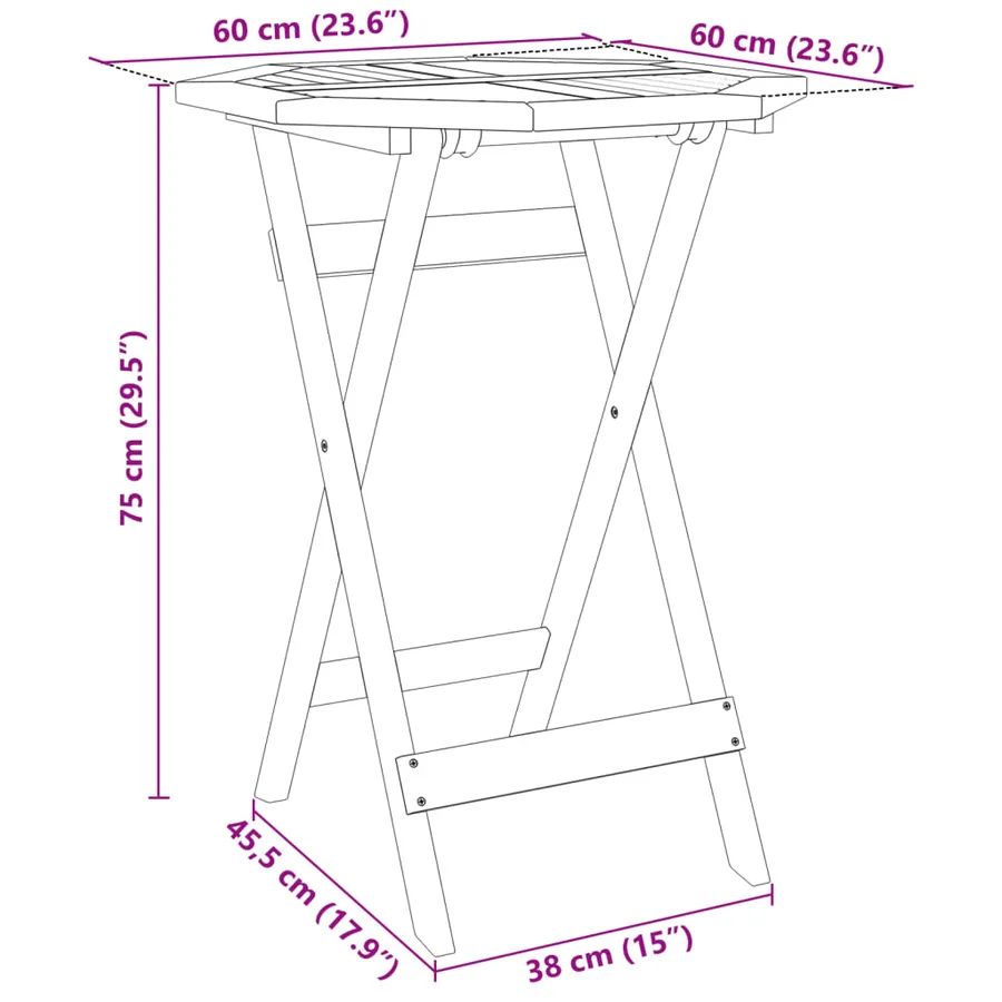 Ensemble de bistro pliable 3 pcs bois d'acacia solide - 9