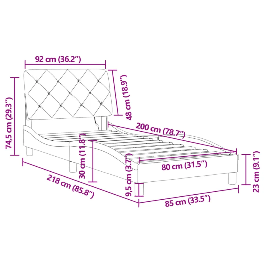 Cadre de lit avec LED sans matelas noir 80x200 cm velours - 16