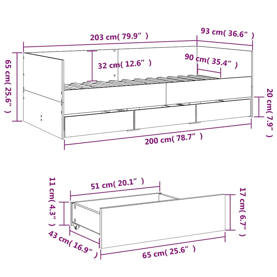 Lit de jour avec tiroirs sans matelas blanc 90x200 cm - 10