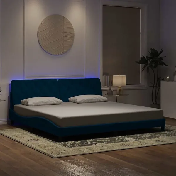 Cadre de lit avec LED sans matelas bleu 200x200 cm velours