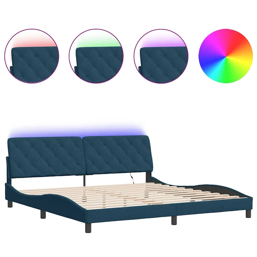 Cadre de lit avec LED sans matelas bleu 200x200 cm velours - 2