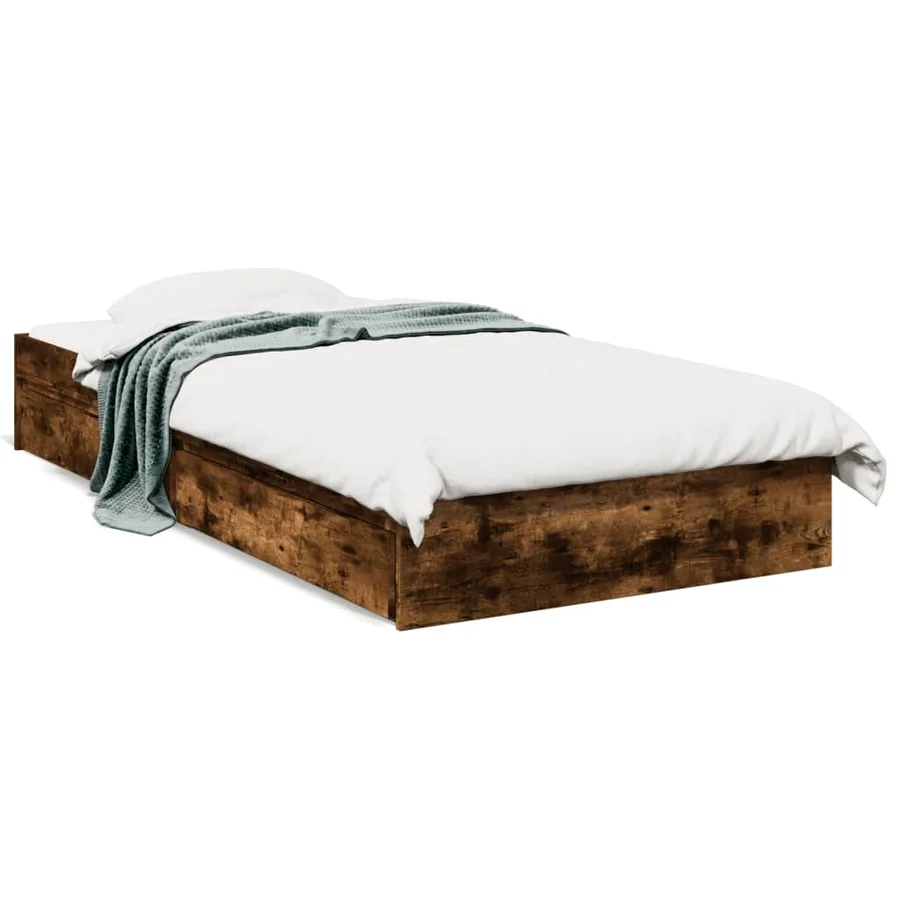 Cadre de lit avec tiroirs sans matelas chêne fumé 75x190 cm - 2