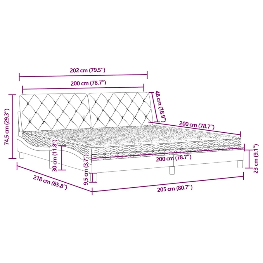 Lit avec matelas vert foncé 200x200 cm velours - 11