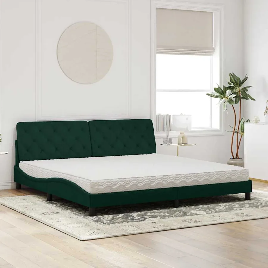 Lit avec matelas vert foncé 200x200 cm velours - 3