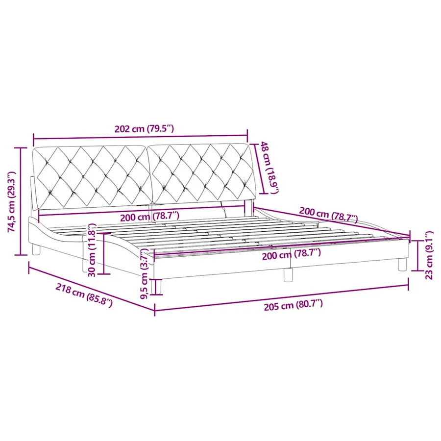 Cadre de lit avec LED sans matelas noir 200x200 cm velours - 15