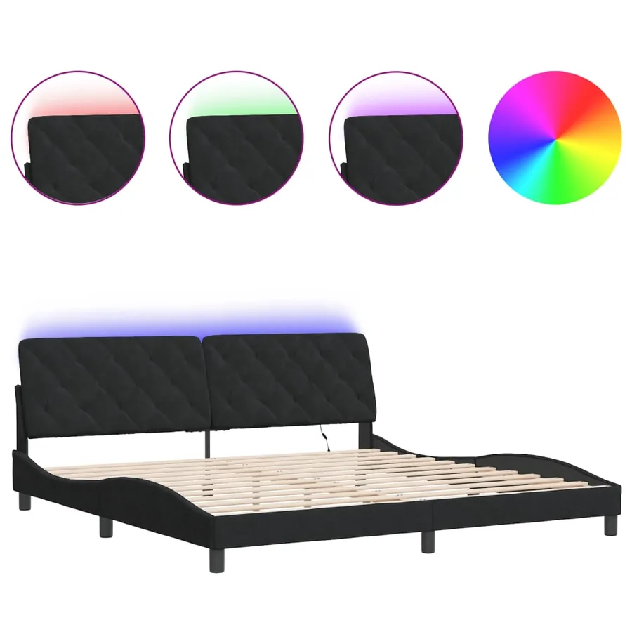 Cadre de lit avec LED sans matelas noir 200x200 cm velours - 2