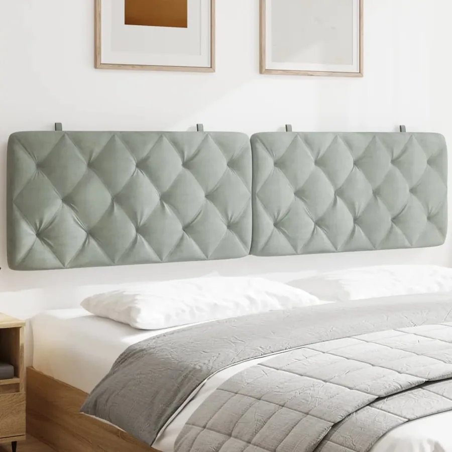 Coussin de tête de lit gris clair 200 cm velours