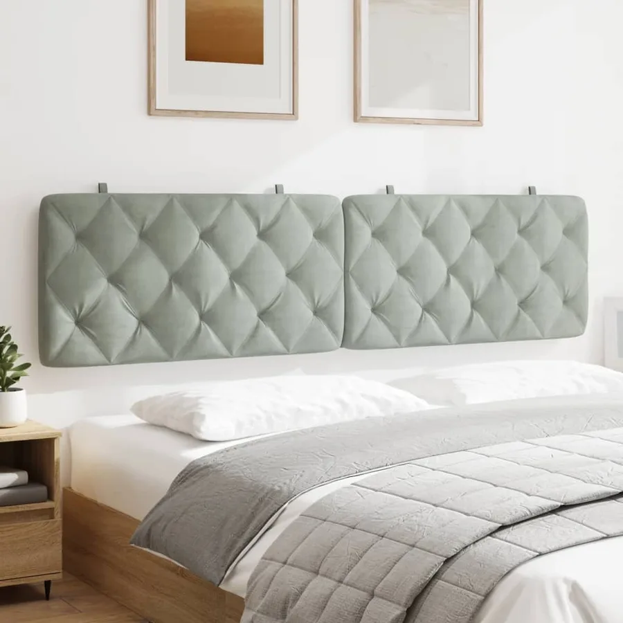 Coussin de tête de lit gris clair 200 cm velours - 3