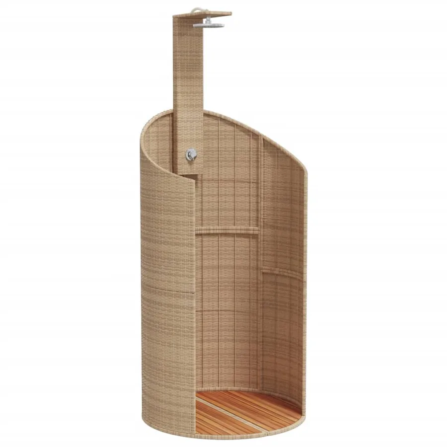 Douche d'extérieur beige 100x100x241,5cm poly rotin bois acacia - 2