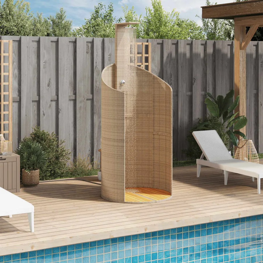 Douche d'extérieur beige 100x100x241,5cm poly rotin bois acacia - 3