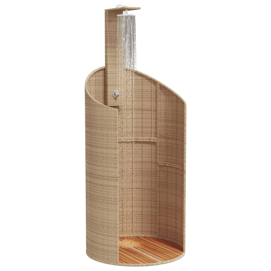 Douche d'extérieur beige 100x100x241,5cm poly rotin bois acacia - 4