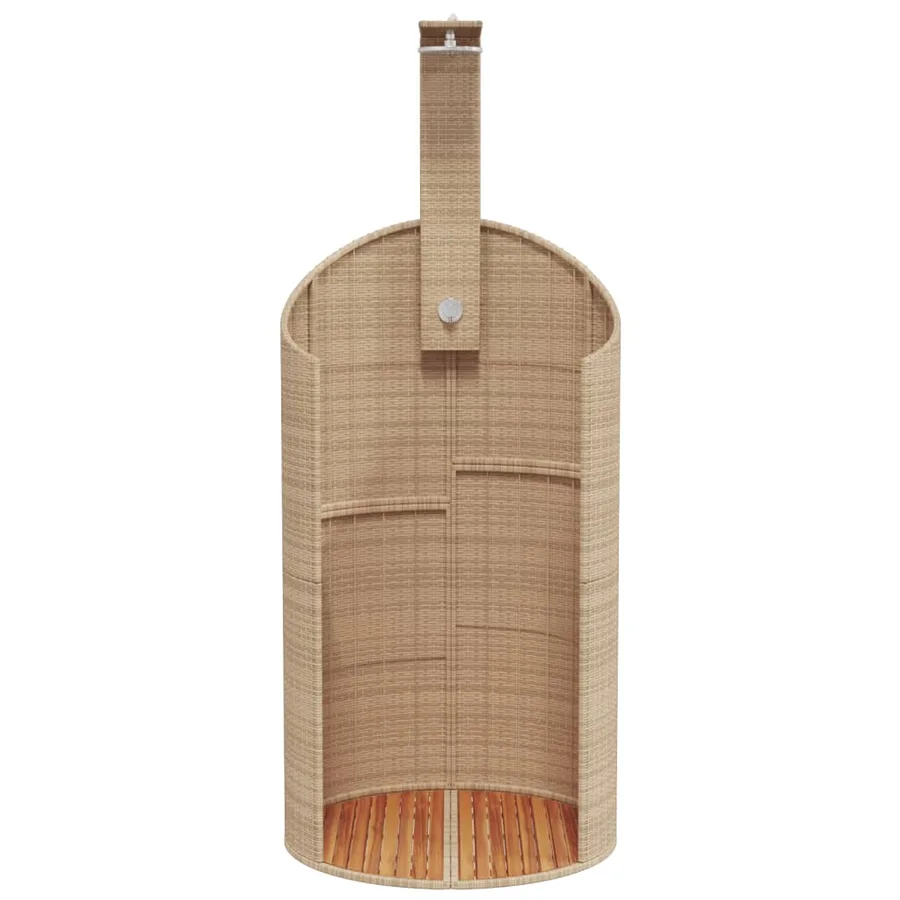 Douche d'extérieur beige 100x100x241,5cm poly rotin bois acacia - 5