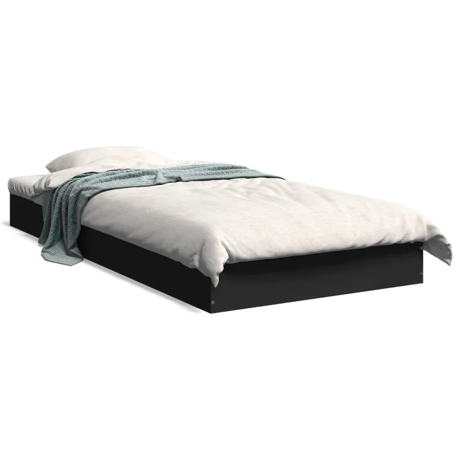 Cadre de lit sans matelas noir 75x190 cm bois ingénierie - 2