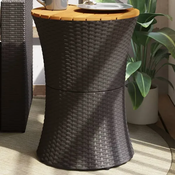Table d'appoint de jardin forme tambour noir rotin bois massif
