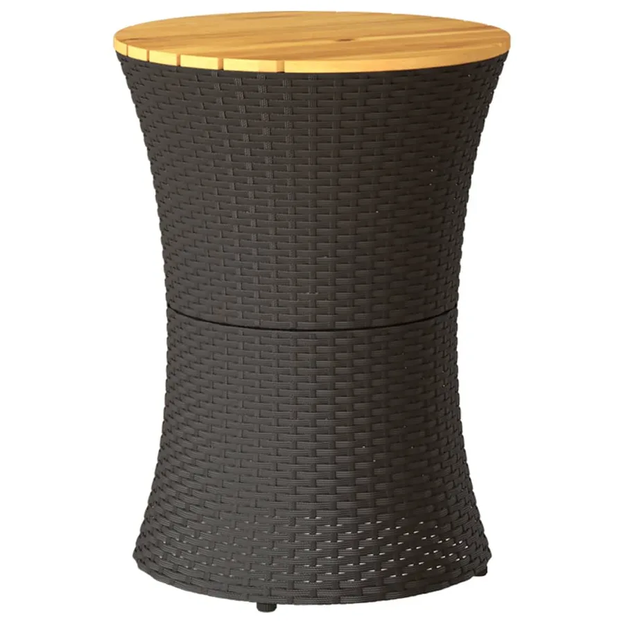 Table d'appoint de jardin forme tambour noir rotin bois massif - 2