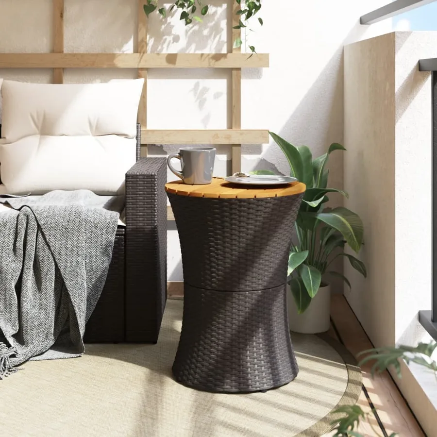 Table d'appoint de jardin forme tambour noir rotin bois massif - 3