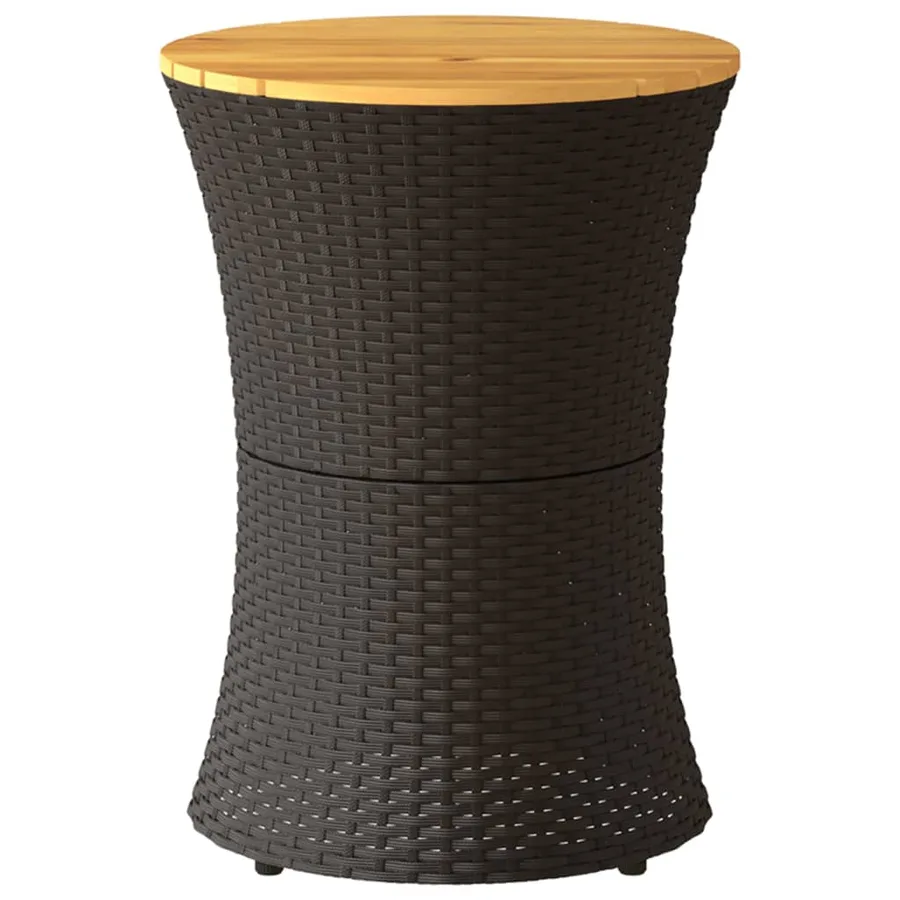 Table d'appoint de jardin forme tambour noir rotin bois massif - 4