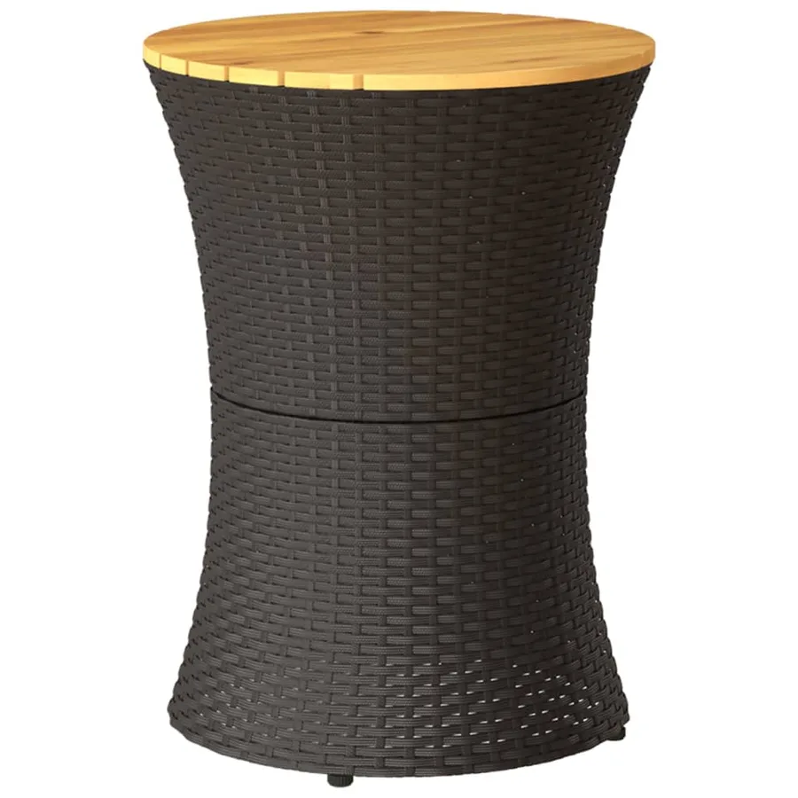 Table d'appoint de jardin forme tambour noir rotin bois massif - 6