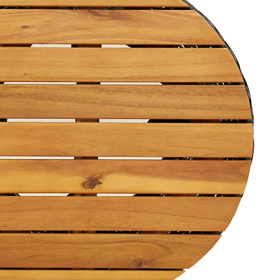 Table d'appoint de jardin forme tambour noir rotin bois massif - 7