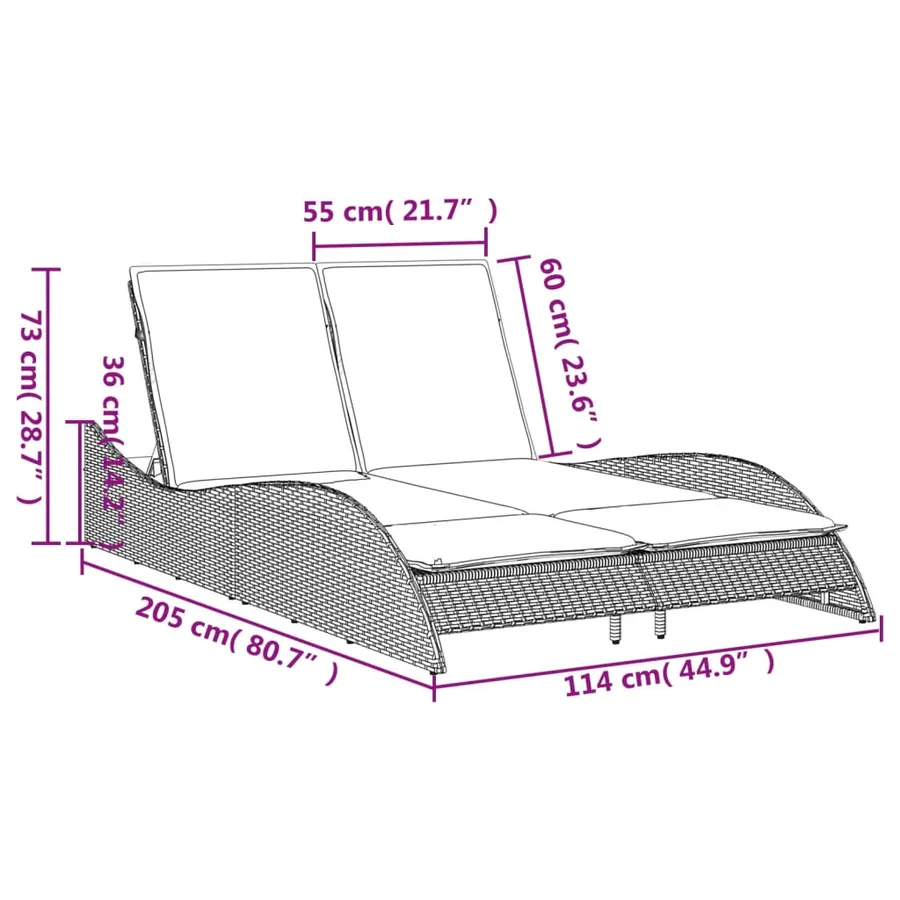 Chaise longue avec coussins gris 114x205x73 cm résine tressée - 10