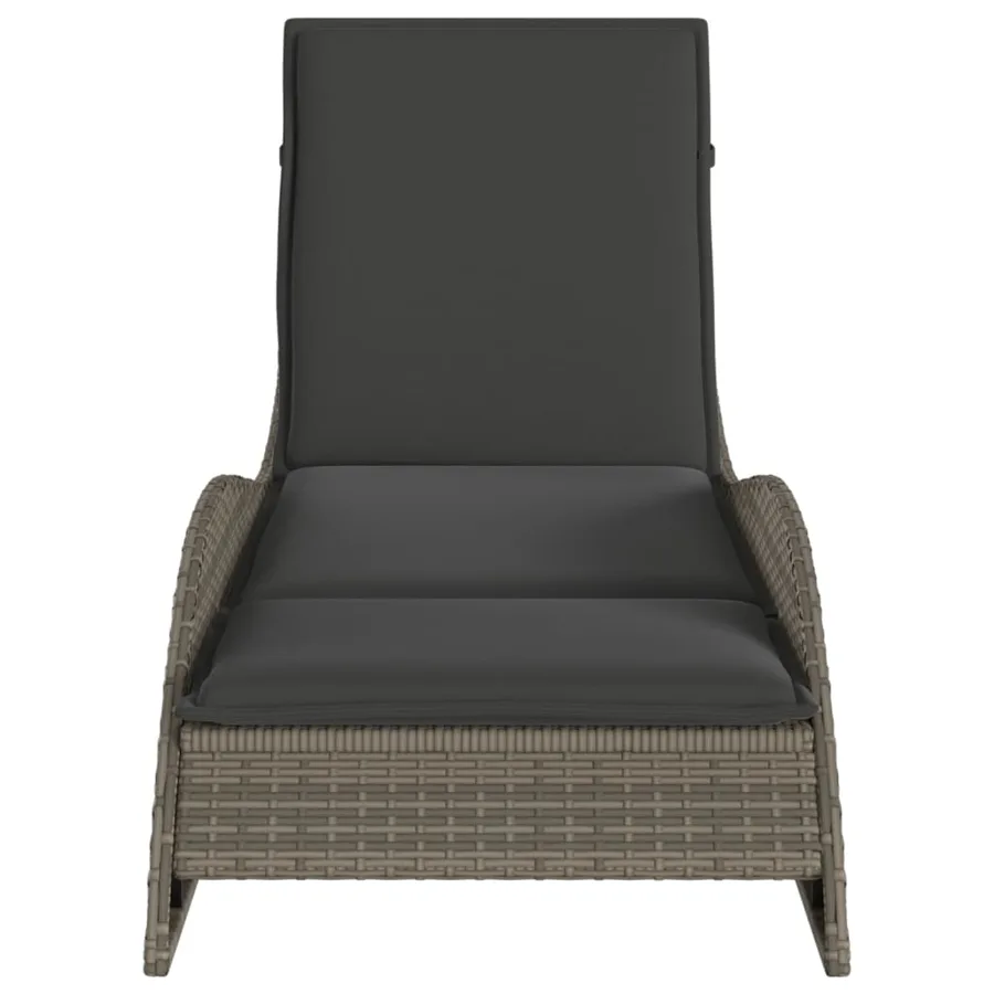 Chaise longue avec coussin gris 60x205x73 cm résine tressée - 4