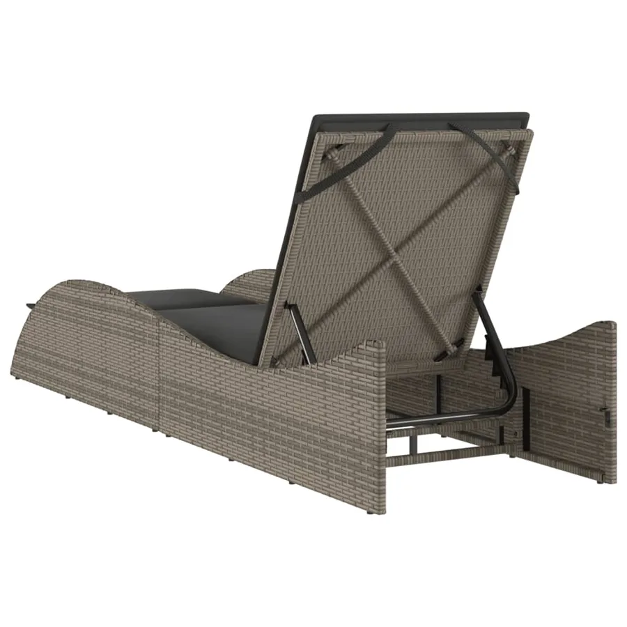 Chaise longue avec coussin gris 60x205x73 cm résine tressée - 6