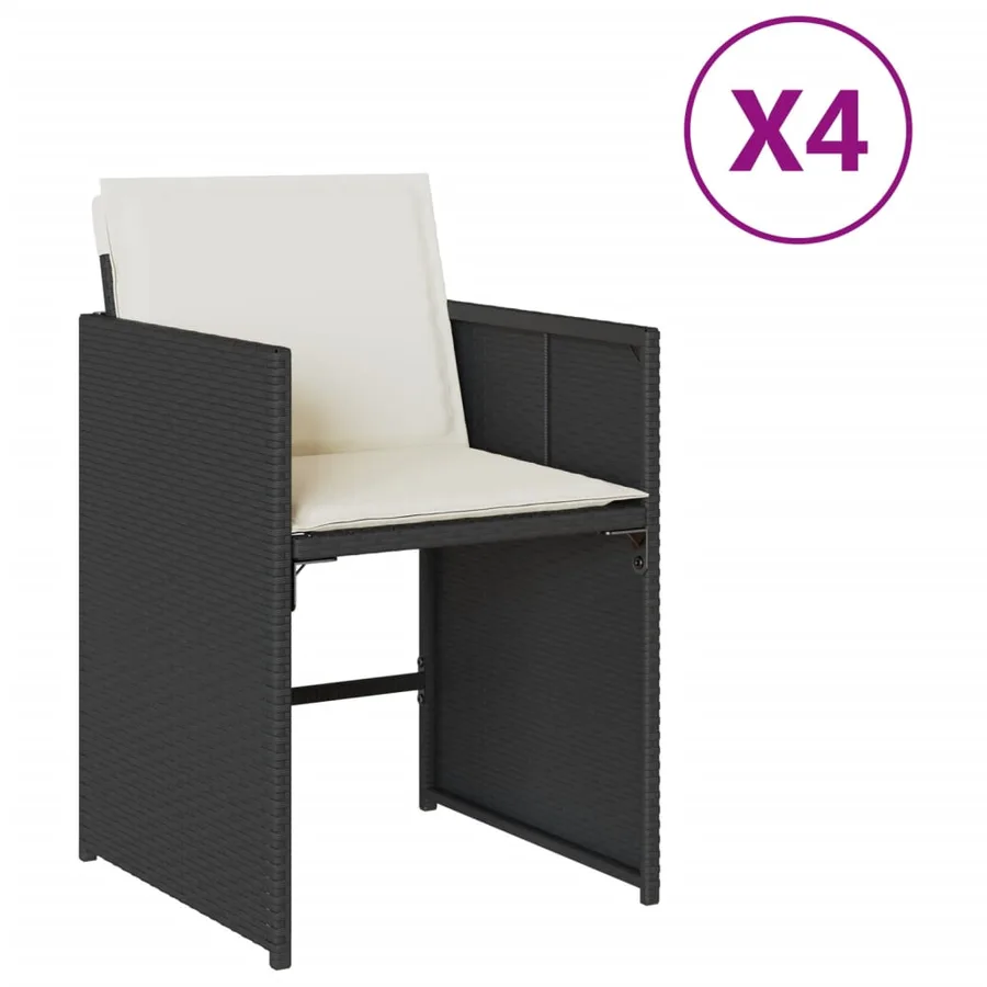 Chaises de jardin lot de 4 avec coussins noir résine tressée - 2