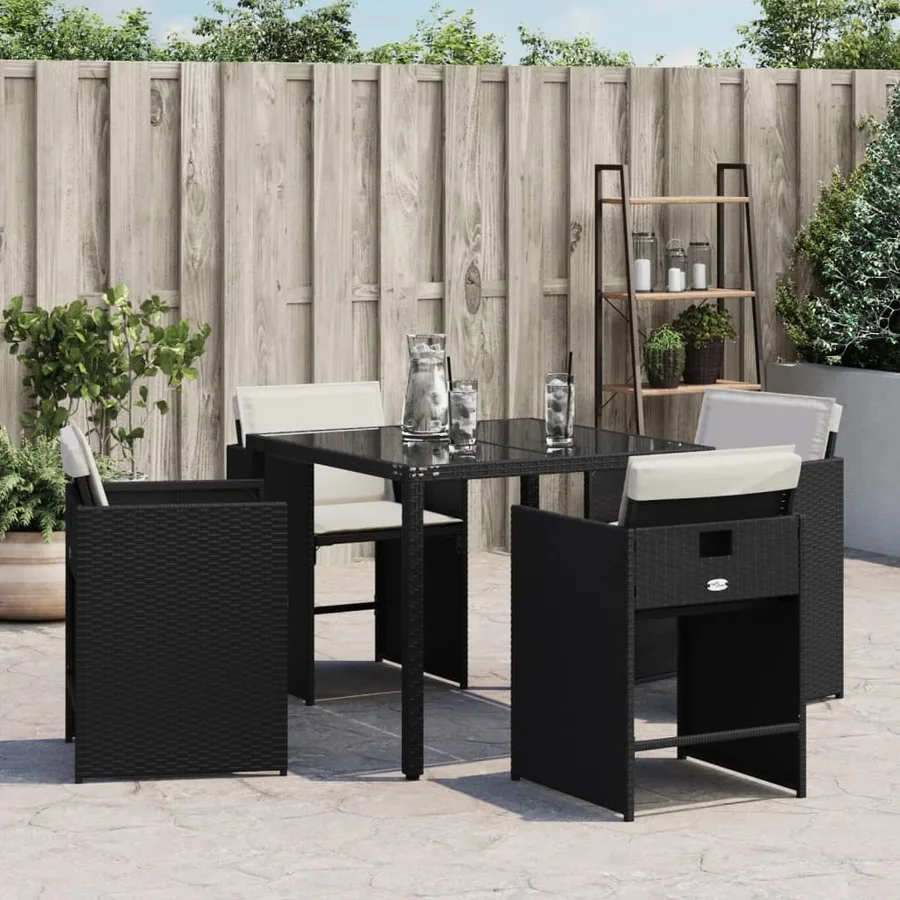 Chaises de jardin lot de 4 avec coussins noir résine tressée - 3