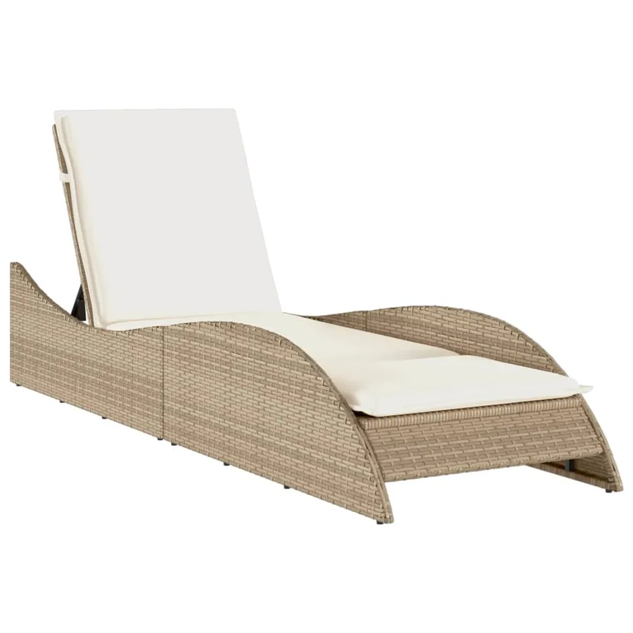 Chaise longue avec coussin beige 60x205x73 cm résine tressée - 2