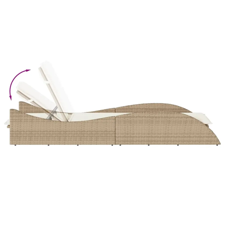 Chaise longue avec coussin beige 60x205x73 cm résine tressée - 7