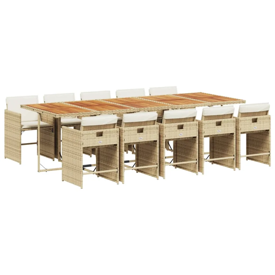 Ensemble à manger de jardin et coussins 11 pcs beige poly rotin - 2