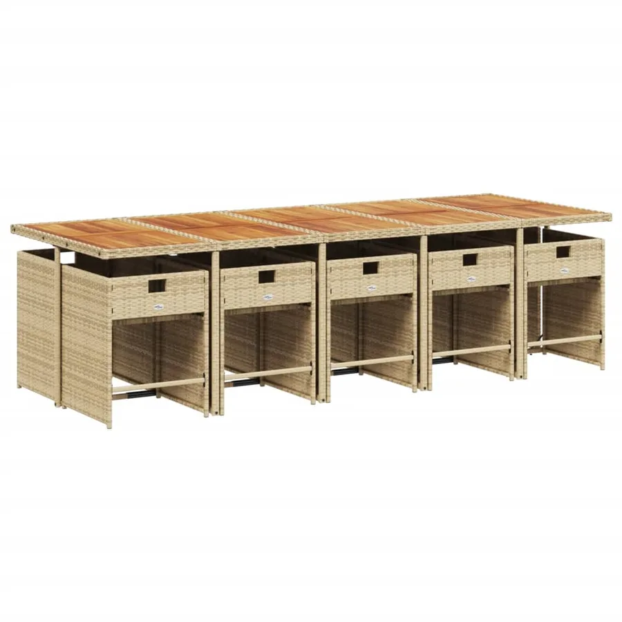 Ensemble à manger de jardin et coussins 11 pcs beige poly rotin - 3