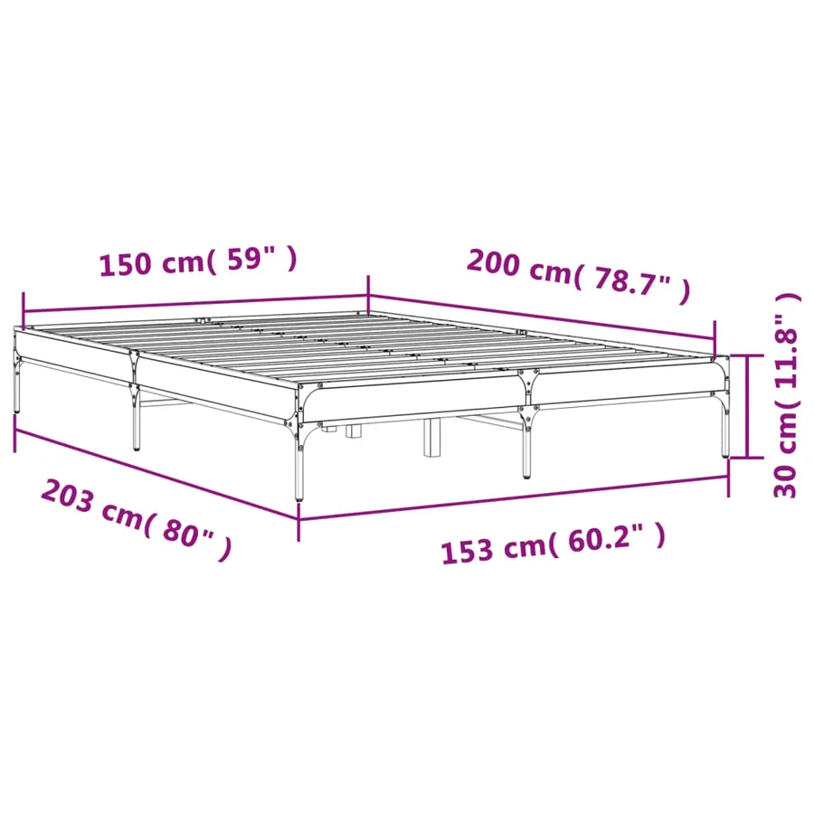 Cadre de lit sans matelas sonoma gris 150x200 cm - 9