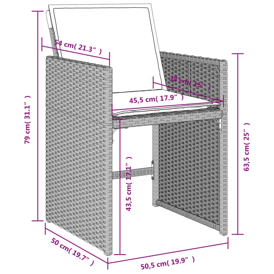 Chaises de jardin avec coussins lot de 4 gris clair poly rotin - 12