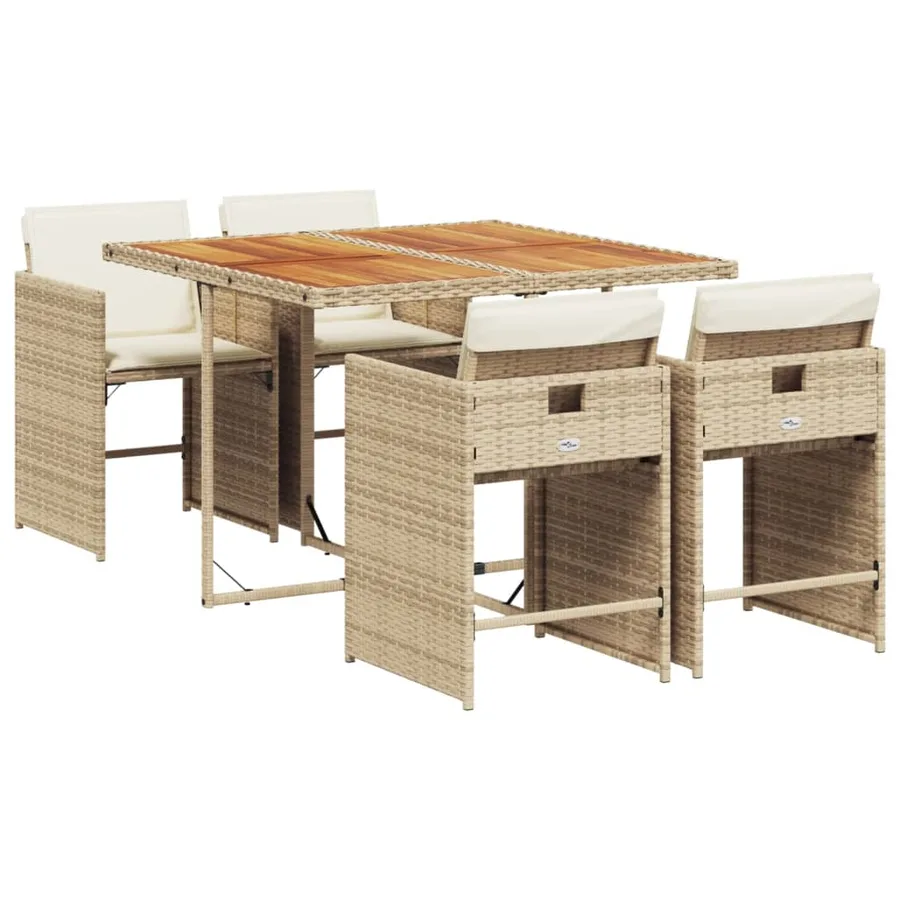 Ensemble à manger de jardin avec coussins 5pcs Beige poly rotin - 2