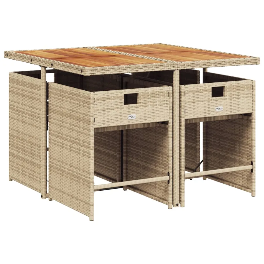Ensemble à manger de jardin avec coussins 5pcs Beige poly rotin - 3