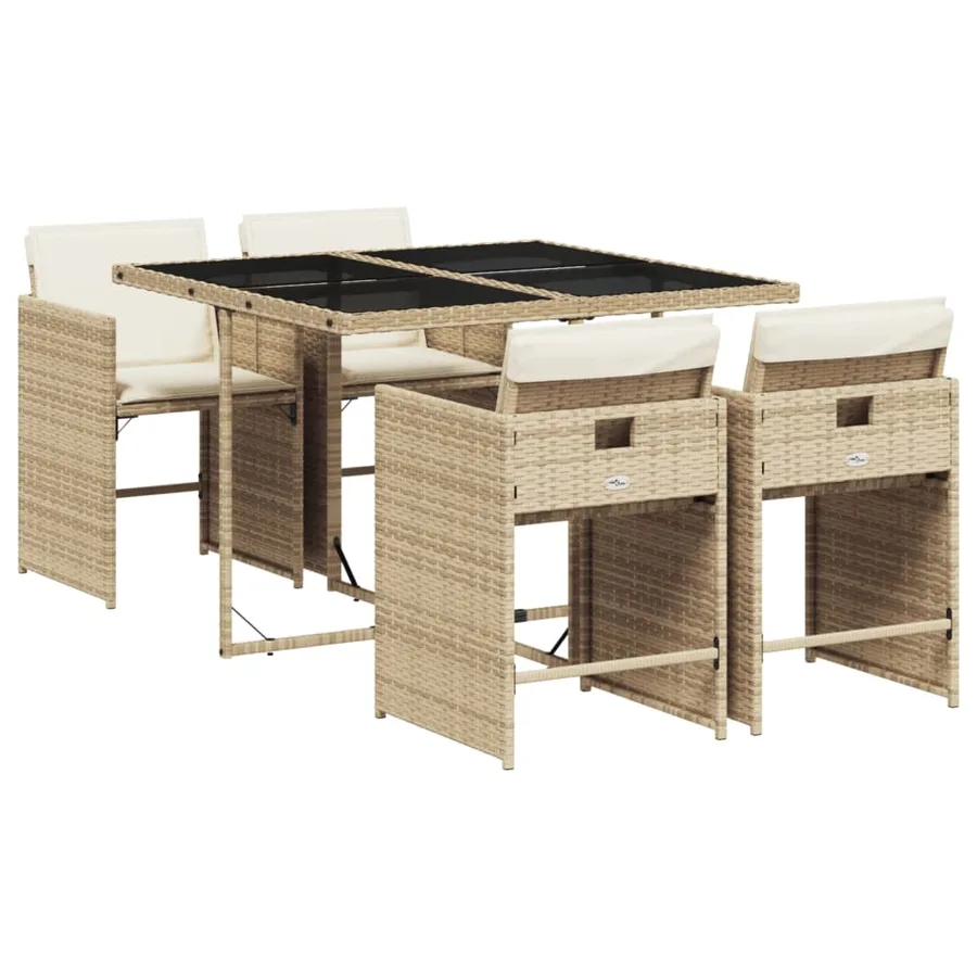 Ensemble à manger de jardin avec coussins 5pcs Beige poly rotin - 2