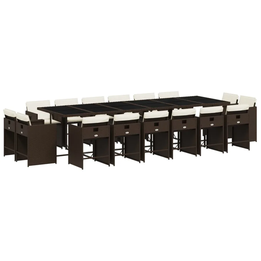 Ensemble à manger de jardin et coussins 17 pcs marron rotin - 2