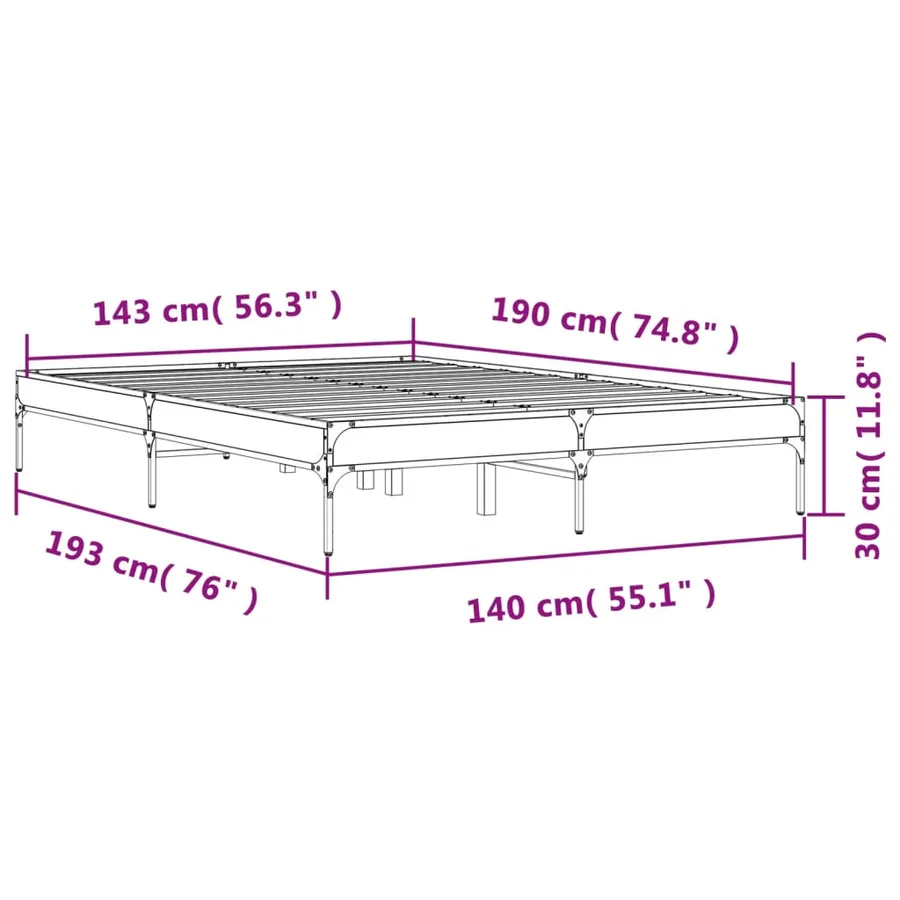Cadre de lit sans matelas chêne sonoma 140x190 cm - 9