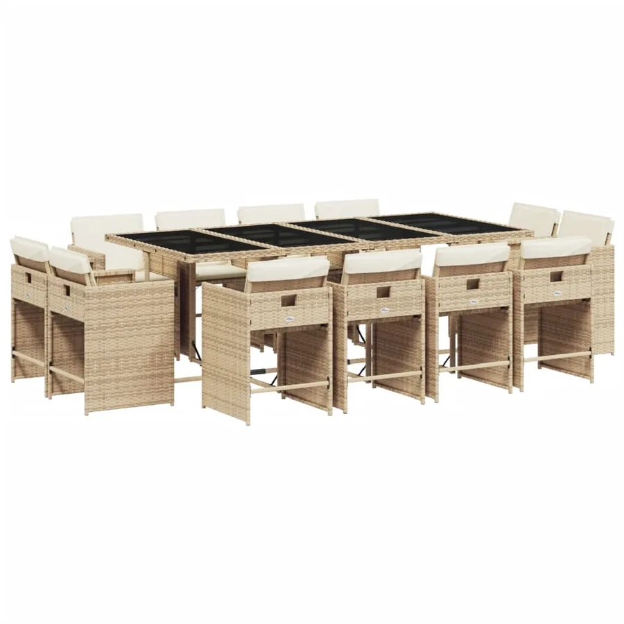Ensemble à manger de jardin et coussins 13 pcs beige - 2