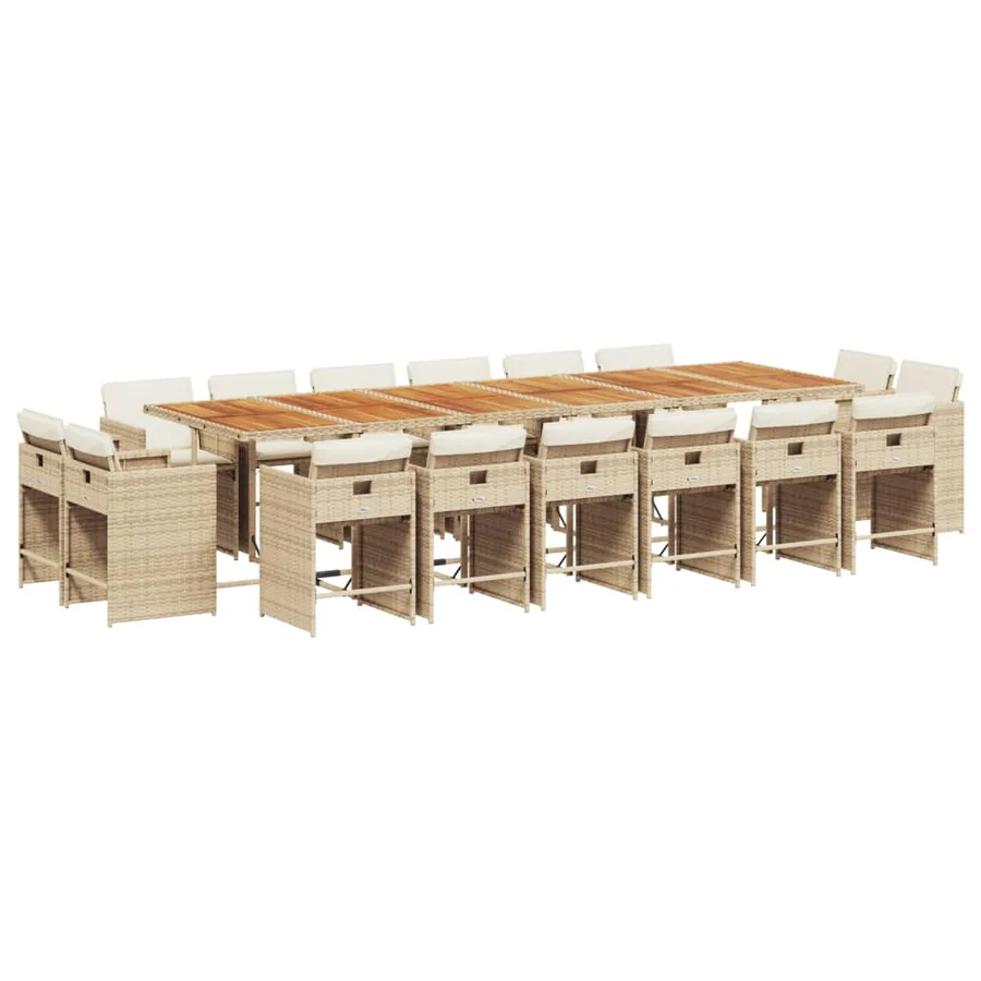 Ensemble à manger de jardin et coussins 17 pcs beige - 2