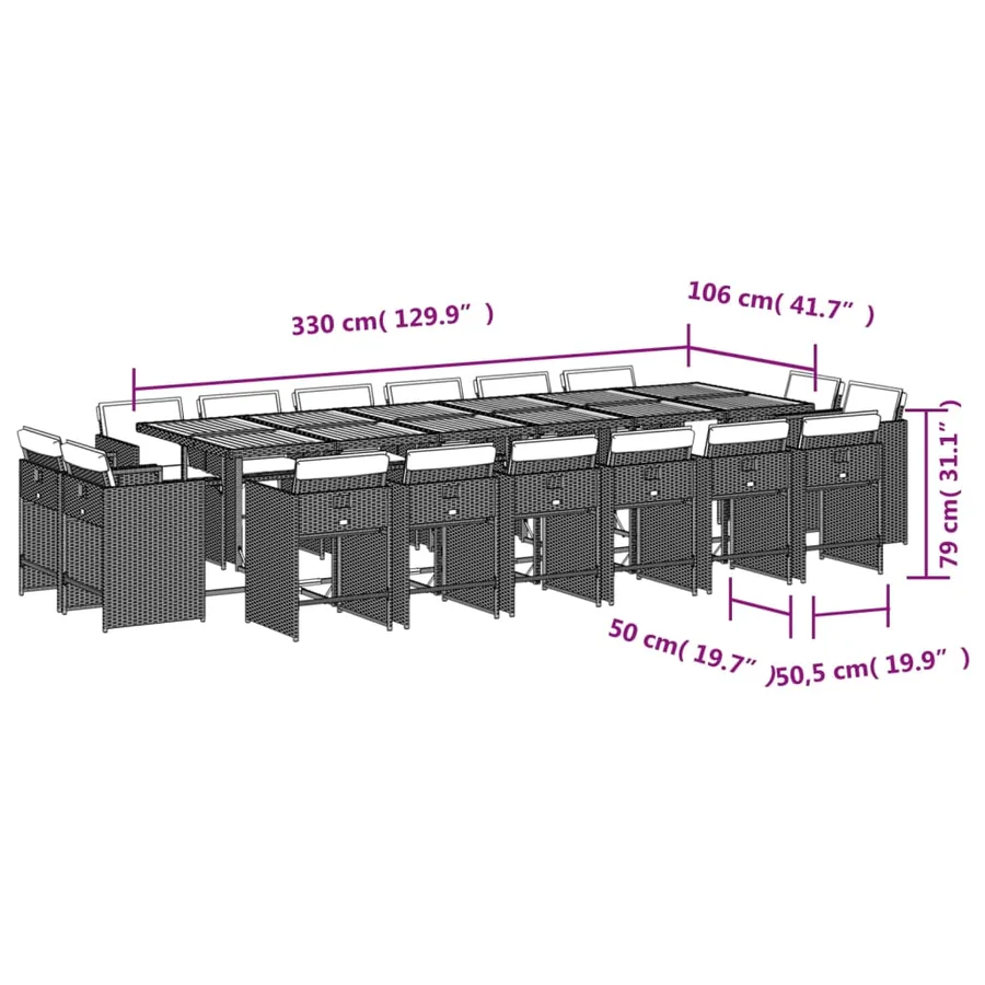 Ensemble à manger de jardin et coussins 17 pcs beige - 8