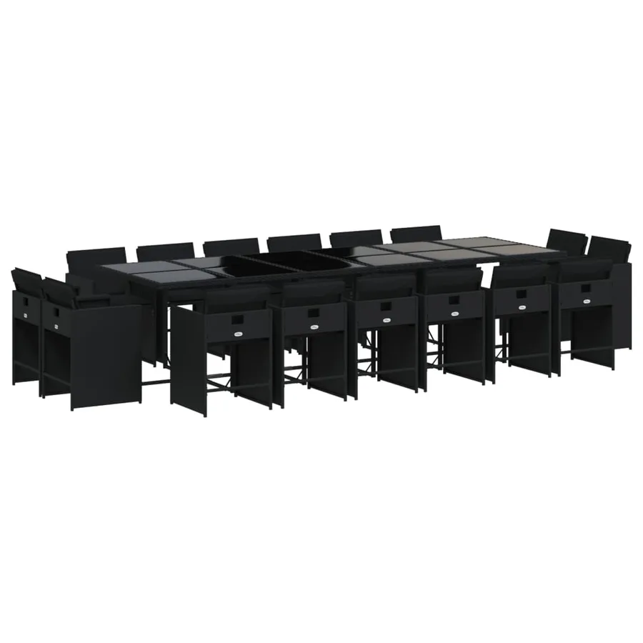 Ensemble à manger de jardin 17 pcs coussins noir résine tressée - 2