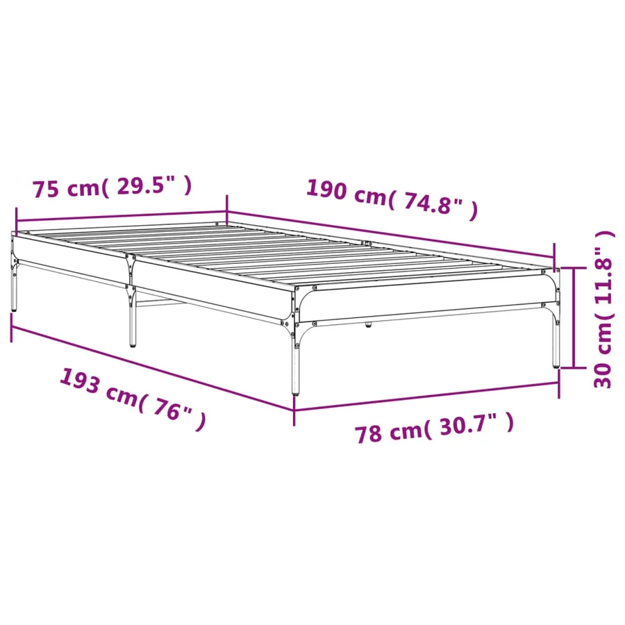 Cadre de lit sans matelas noir 75x190 cm - 9