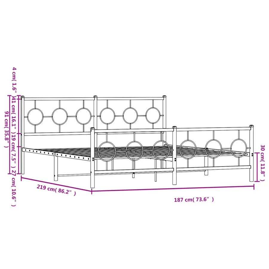 Cadre de lit métal sans matelas et pied de lit blanc 183x213 cm - 10