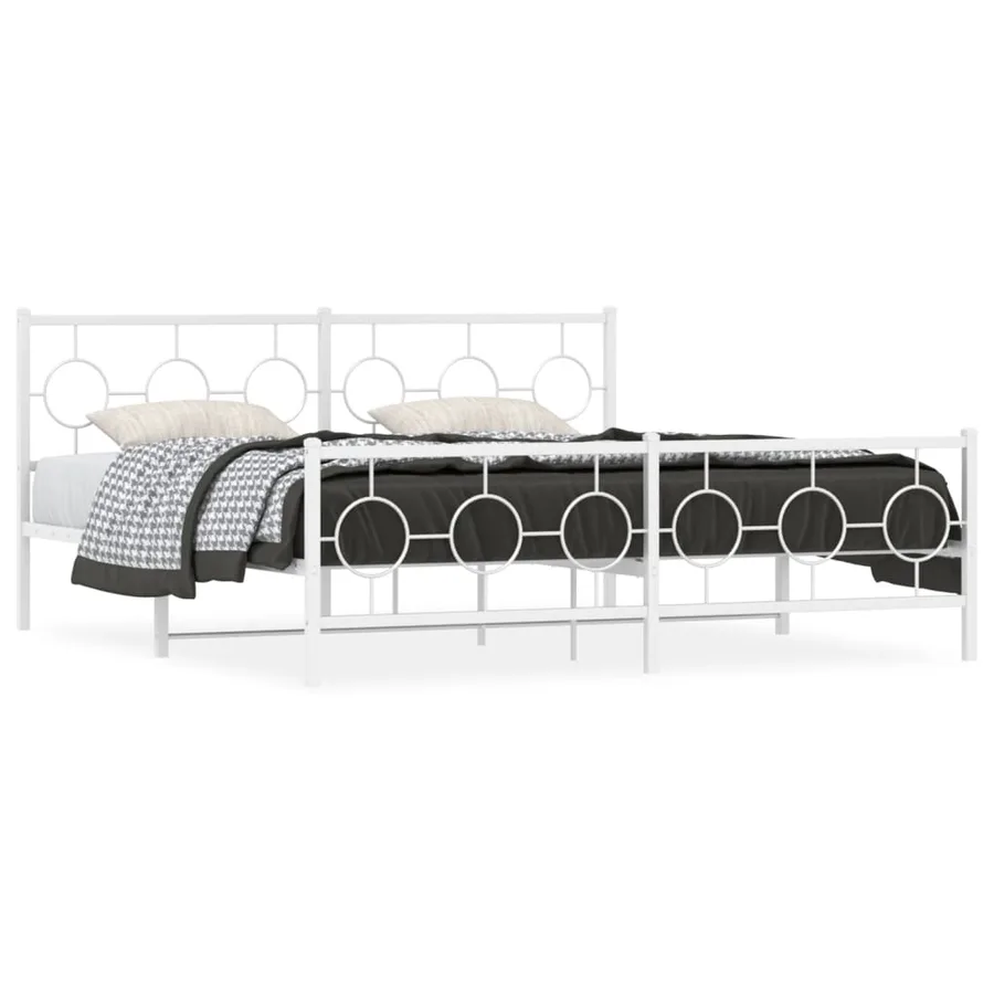 Cadre de lit métal sans matelas et pied de lit blanc 183x213 cm - 2