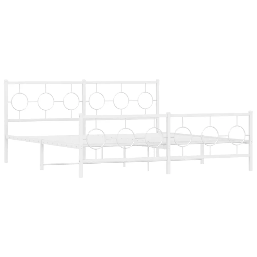Cadre de lit métal sans matelas et pied de lit blanc 183x213 cm - 3