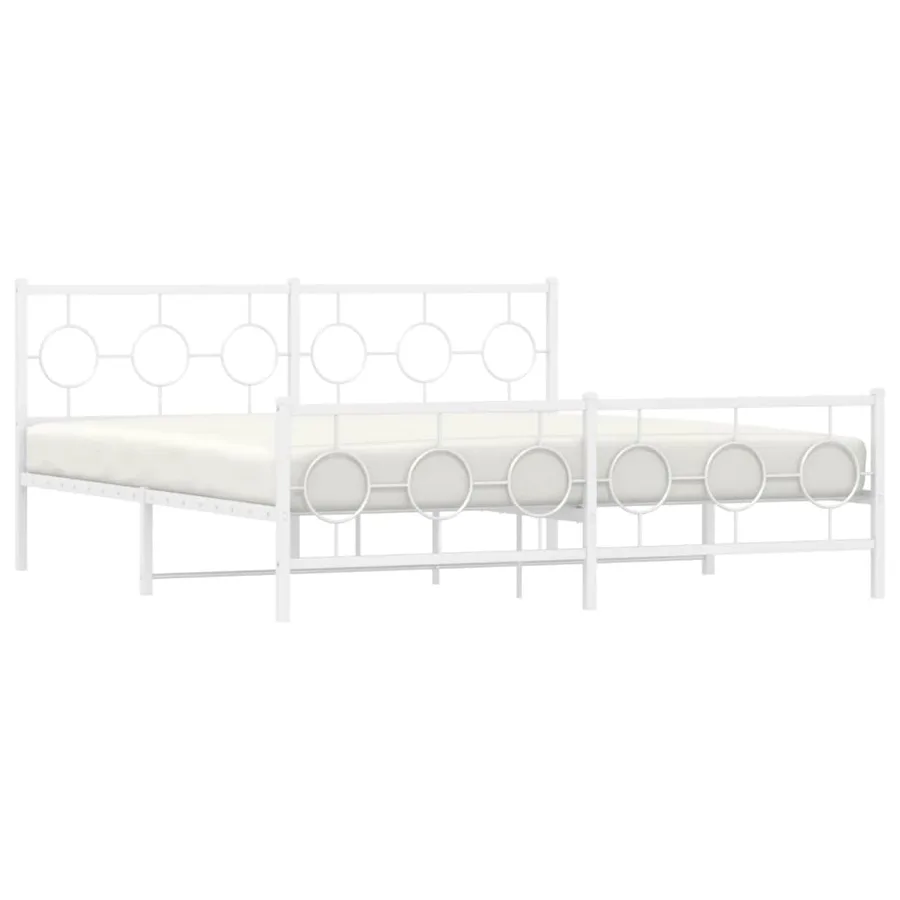 Cadre de lit métal sans matelas et pied de lit blanc 183x213 cm - 4