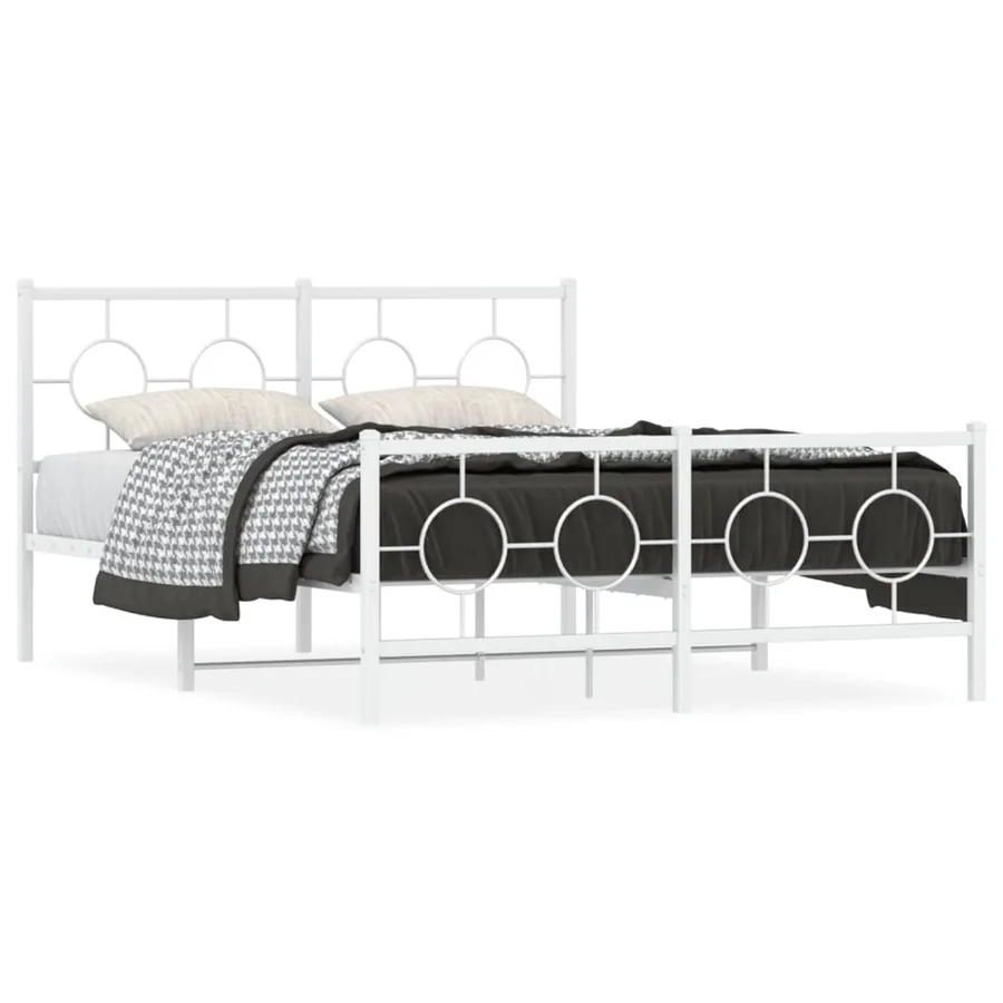 Cadre de lit métal sans matelas et pied de lit blanc 140x190 cm - 2