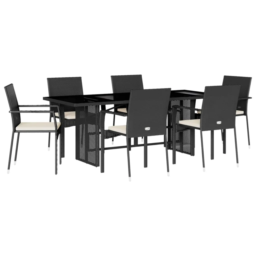 Ensemble à manger de jardin coussins 7pcs Noir Résine tressée - 2